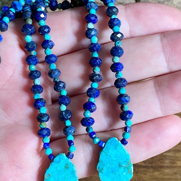 Genuine Lapis Lazuli + Natural Turquoise Gemstone Necklace - Picture 4 of 7